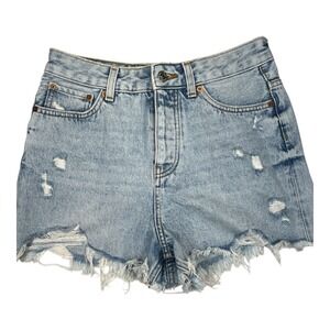 Zara Women's Size 4 Denim Shorts Light Wash Distressed Ripped Frayed‎ Hem